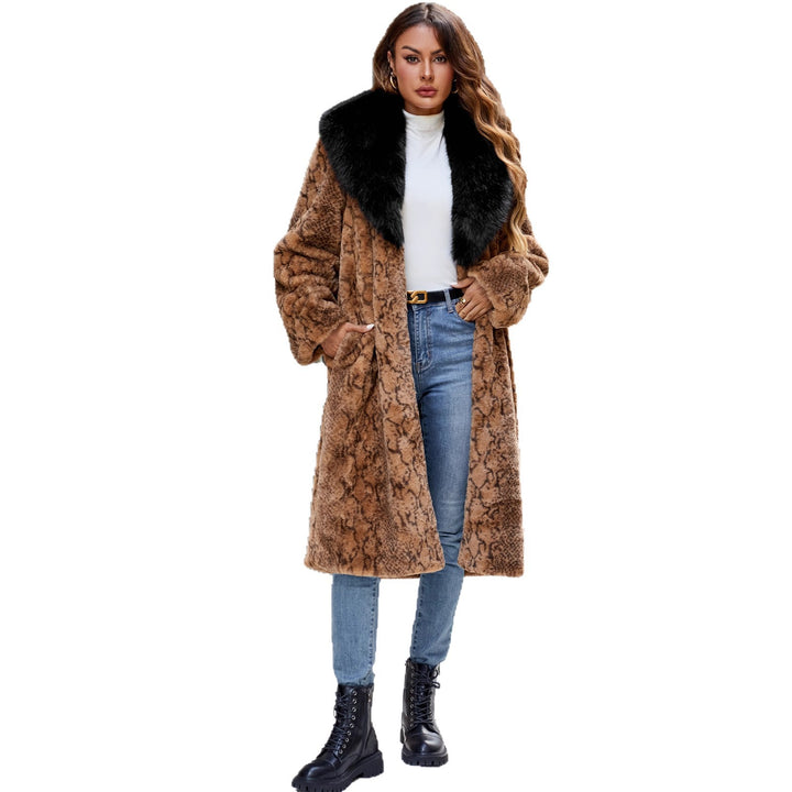 Damen Eleganter Kunstpelzmantel mit breitem Kragen Drune