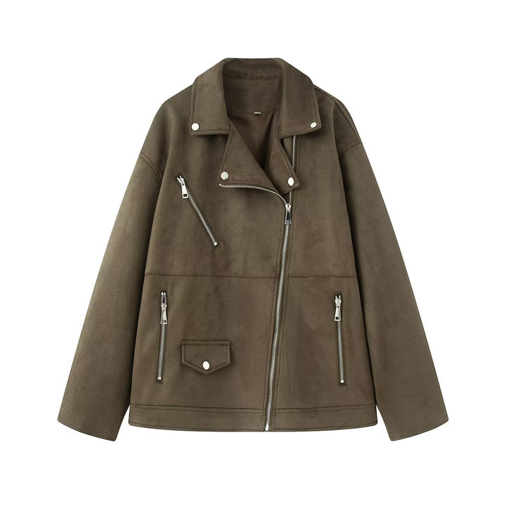 Damen Bikerjacke im Oversized Wildlederoptik mit asymmetrischem Reißverschluss Drune