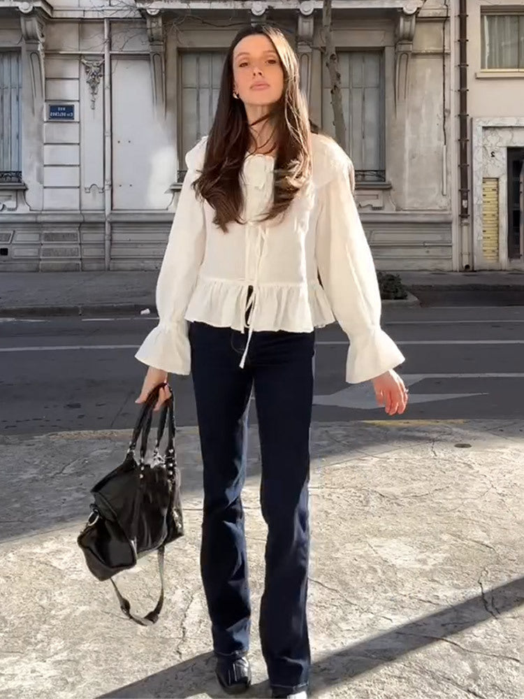 Damen Bluse mit voluminösen Ärmeln und elastischem Bund Drune
