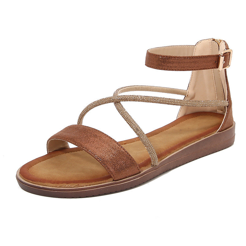 Damen Flache Riemensandalen mit eleganten Glitzerdetails Drune