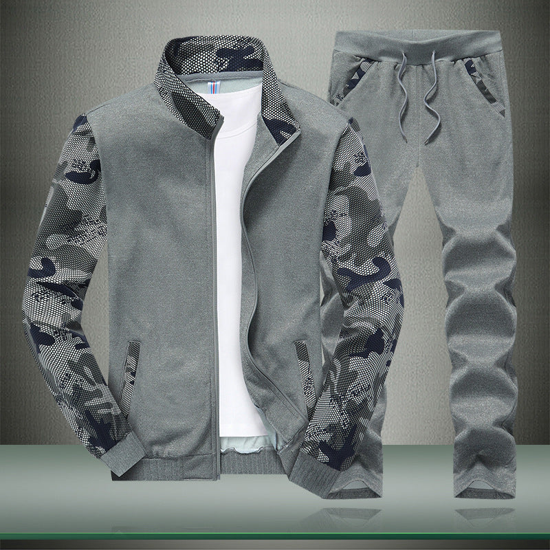 Herren Moderner Trainingsanzug im Camouflage Mesh Mix mit Stehkragen und Kordelbund Drune
