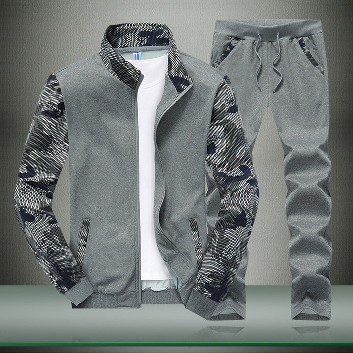 Herren Moderner Trainingsanzug im Camouflage Mesh Mix mit Stehkragen und Kordelbund Drune