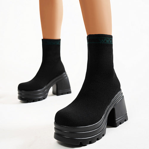 Damen Chunky High-Top Stiefel mit rutschfester Sohle und elastischem Obermaterial Drune