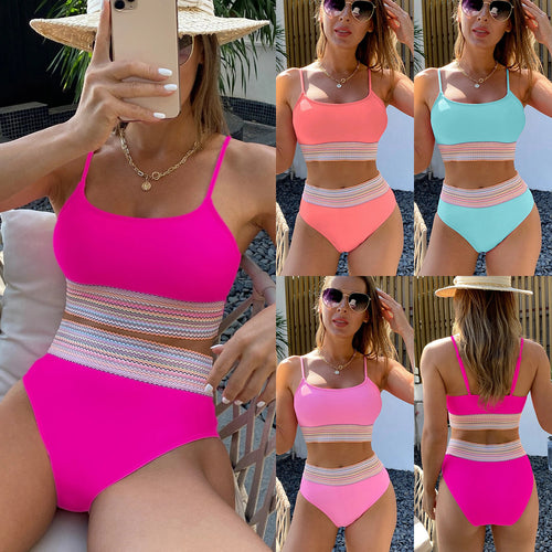Damen Sportliches Bikini-Set mit hohem Bund und dekorativer Akzentborte Drune