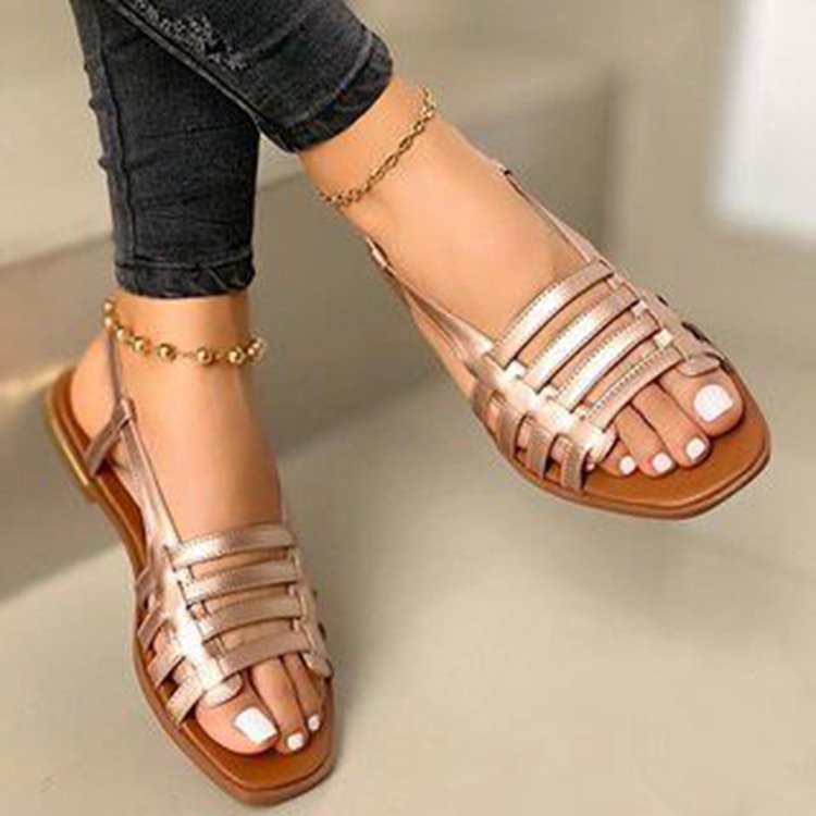 Damen Geflochtene Riemchen‑Slingback‑Sandalen mit quadratischer Zehenpartie und flacher Laufsohle Drune