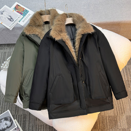 Damen nan mittellanger winddichter Winterparka mit abnehmbarem Kunstfellkragen, wattierter Innenblende und asymmetrischem Saum Drune