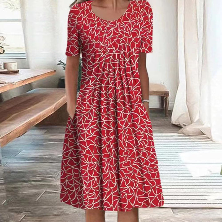 Frauen Mehrfarbige A-Linien Midi Kleid mit Taschen und Abstraktem Blumenmuster Drune