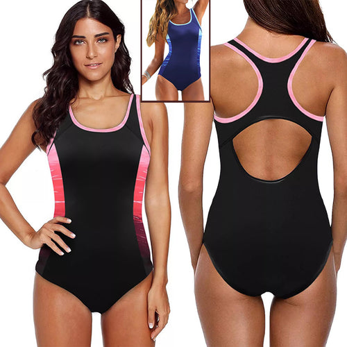 Damen Sportlicher Badeanzug mit figurformendem Schnitt und kontrastierenden Seiteneinsätzen Drune