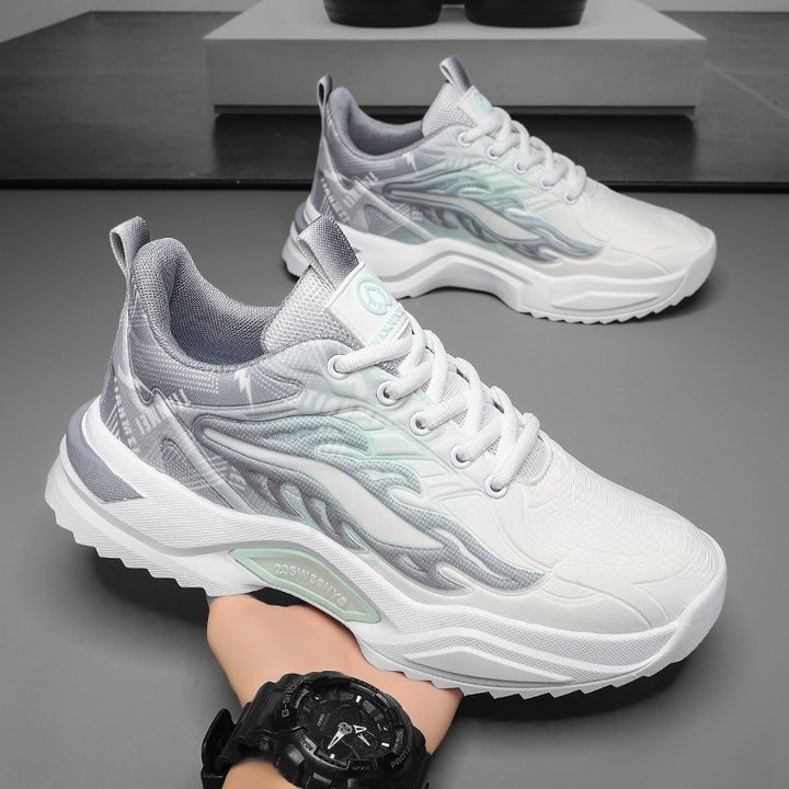 Unisex leichte Fashion-Plateau-Sneaker mit atmungsaktivem Mesh, dynamischem Wellenprint und gepolstertem Einstieg Drune