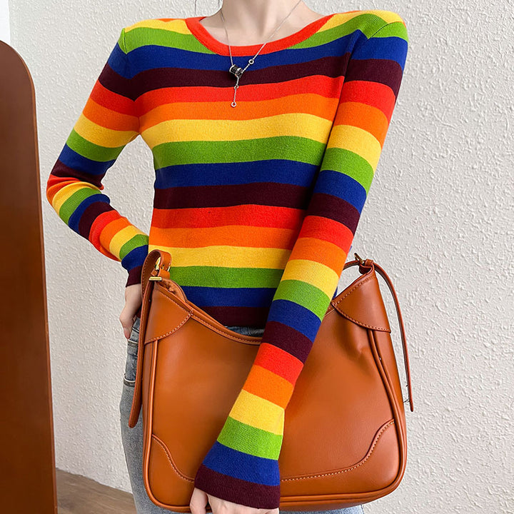 Damen langärmliges gestreiftes Shirt mit farbenfrohem Design Drune
