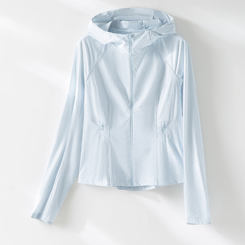 Damen Ultraleichte Kapuzen-Windjacke mit Raglanärmeln und Reißverschlusstaschen Drune