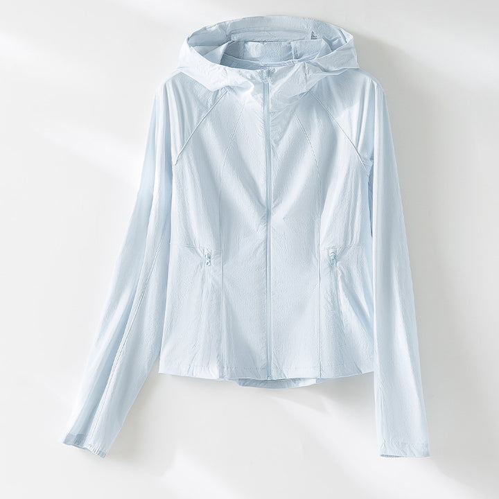 Damen Ultraleichte Kapuzen-Windjacke mit Raglanärmeln und Reißverschlusstaschen Drune