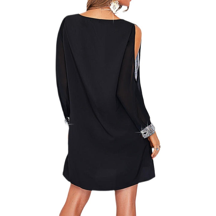Damen elegantes Minikleid mit schulterfreiem Design und glitzernden Ärmeln Drune