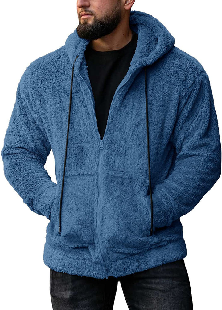 Herren nan kuschelige Teddyfleece Kapuzenjacke mit durchgehendem Reißverschluss Drune