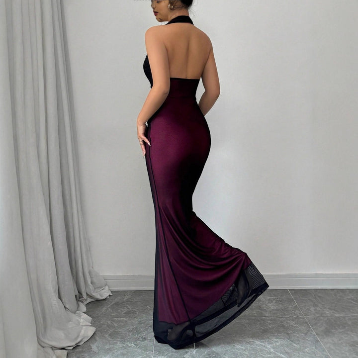 Damen Elegantes Maxikleid mit tiefem V-Ausschnitt und taillierendem Schnitt Drune