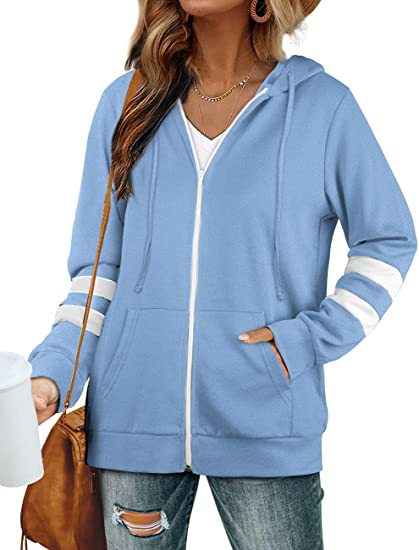 Damen sportliche Kapuzenjacke mit kontrastierenden Streifen Drune