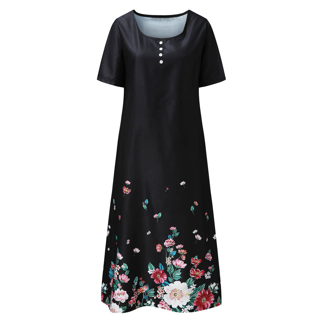 Damen Langärmliges Maxikleid mit floralem Druck und eleganten Knopfdetails Drune