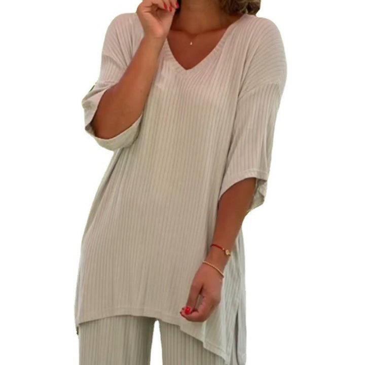 Damen nan zweiteiliges Reise- und Loungewear-Set aus weichem Rippjersey mit Longline-Tunika und Palazzohose Drune