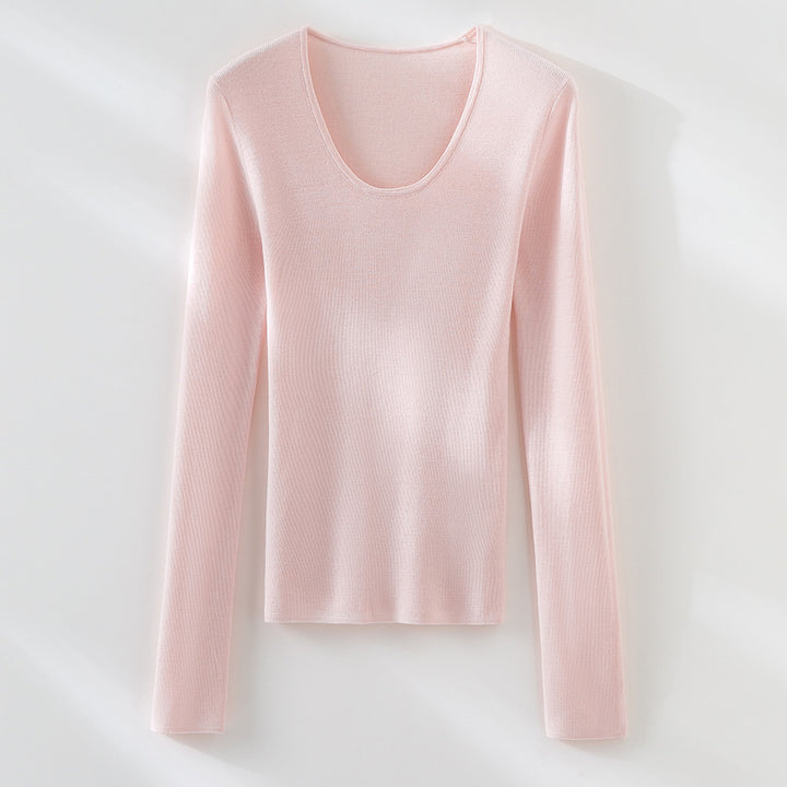 Damen Feinstrick-Langarmshirt mit tiefem U-Boot-Ausschnitt und feiner Rippstruktur Drune