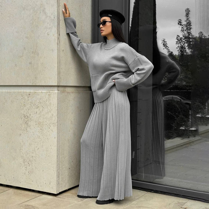 Damen Strickpullover mit plissierter Maxi-Hose Drune