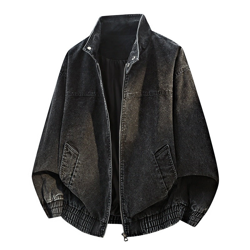 Herren Oversize-Bomberjacke im Used-Effekt mit Stehkragen, elastischem Bund und Pattentaschen Drune