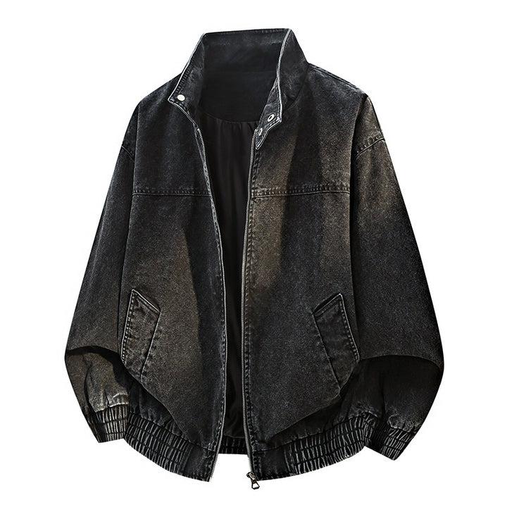 Herren Oversize-Bomberjacke im Used-Effekt mit Stehkragen, elastischem Bund und Pattentaschen Drune