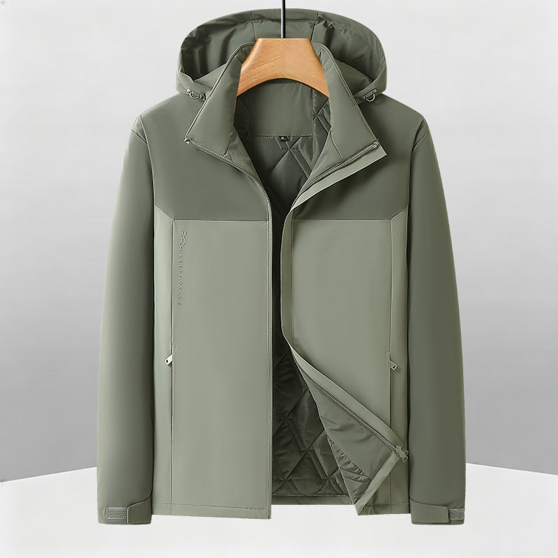 Herren Warme Softshell-Hybridjacke mit gesteppter Thermo-Innenlage und Kapuze Drune