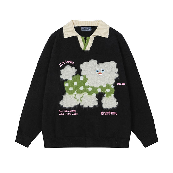 Damen Modischer Grobstrickpullover mit Tiermotiv Drune