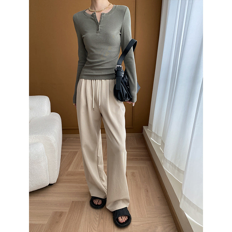 Damen Langarmshirt mit Knopfleiste im casual Stil Drune
