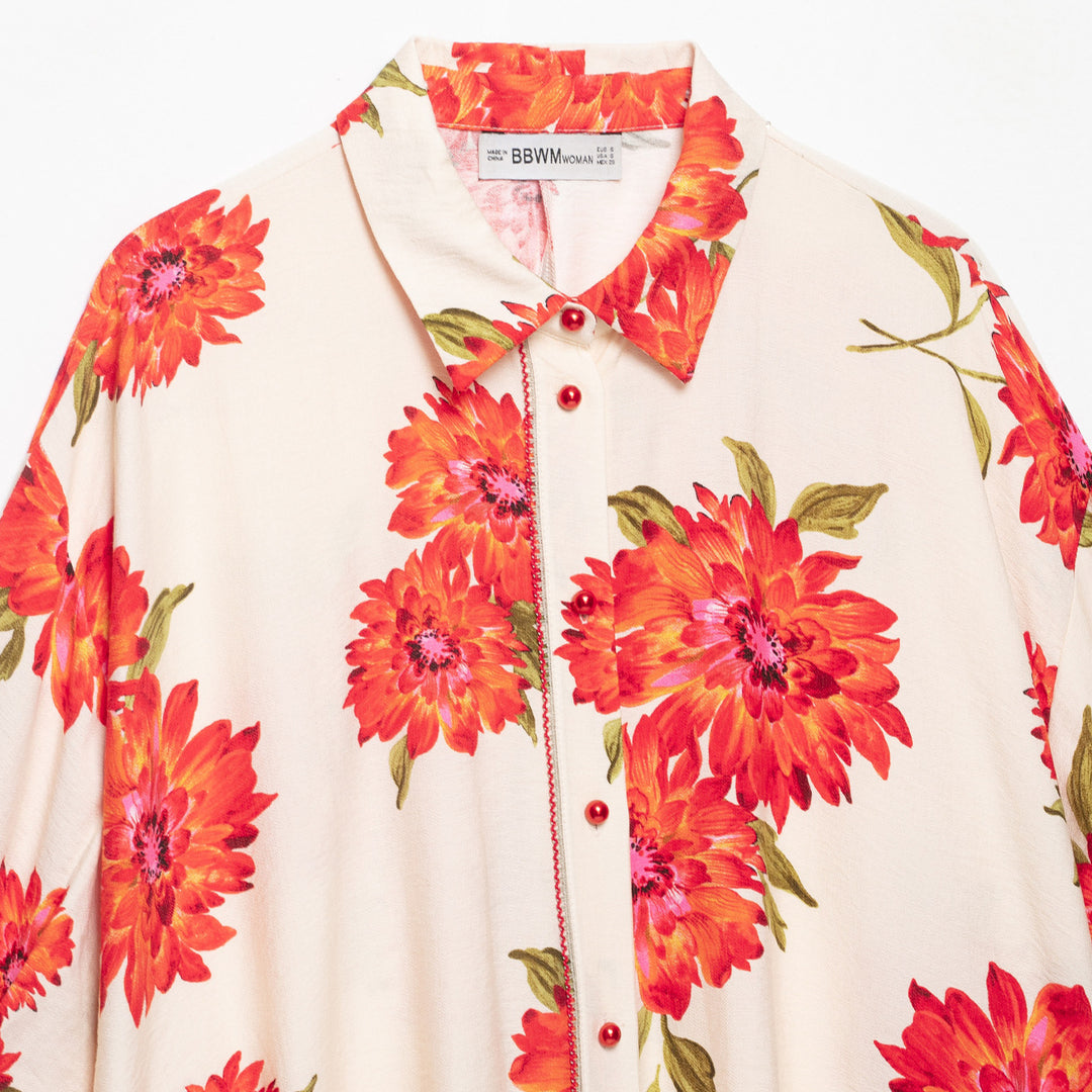 Damen Kimono-Blusenjacke mit übergroßem Schnitt und Blumenprint Drune