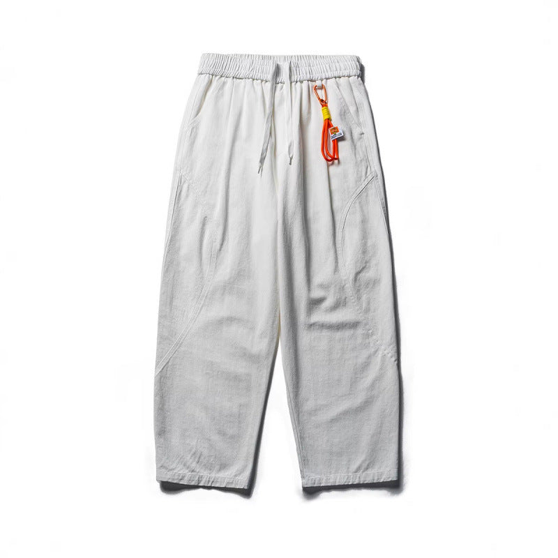 Herren Leichte Loose‑Fit Leinen‑Baumwoll‑Freizeithose mit elastischem Bund, Kordelzug und Utility‑Taschen Drune