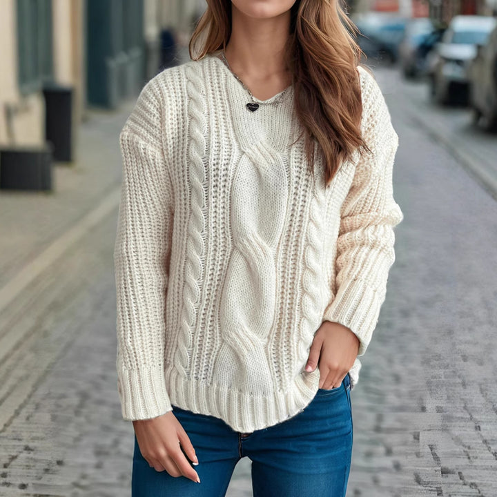 Damen Grobstrickpullover mit kreativem Zopfdesign und lässigem Schnitt Drune