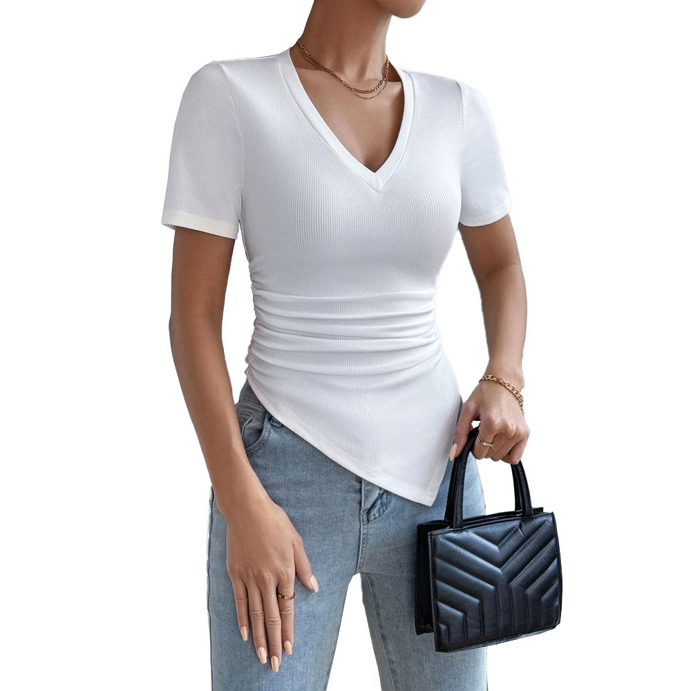 Damen Body mit elegantem V-Ausschnitt und Raffung Drune