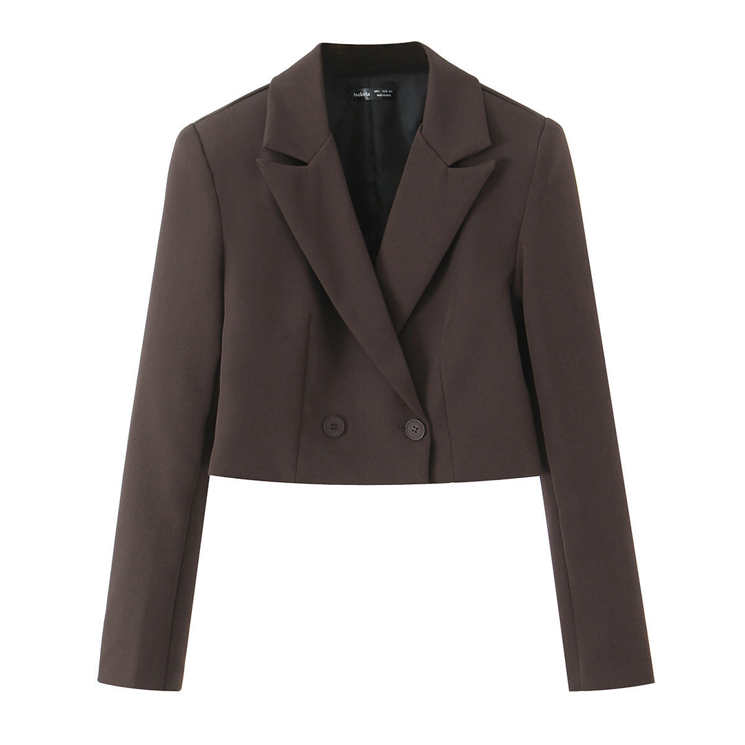 Damen Cropped-Blazer mit Doppelknopf, tailliertem Schnitt und schmalem Revers Drune