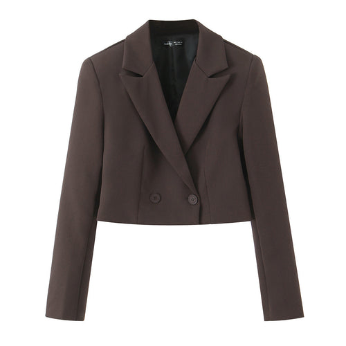 Damen Cropped-Blazer mit Doppelknopf, tailliertem Schnitt und schmalem Revers Drune