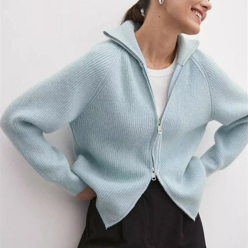 Damen Strickjacke mit hohem Kragen und Reißverschluss Drune