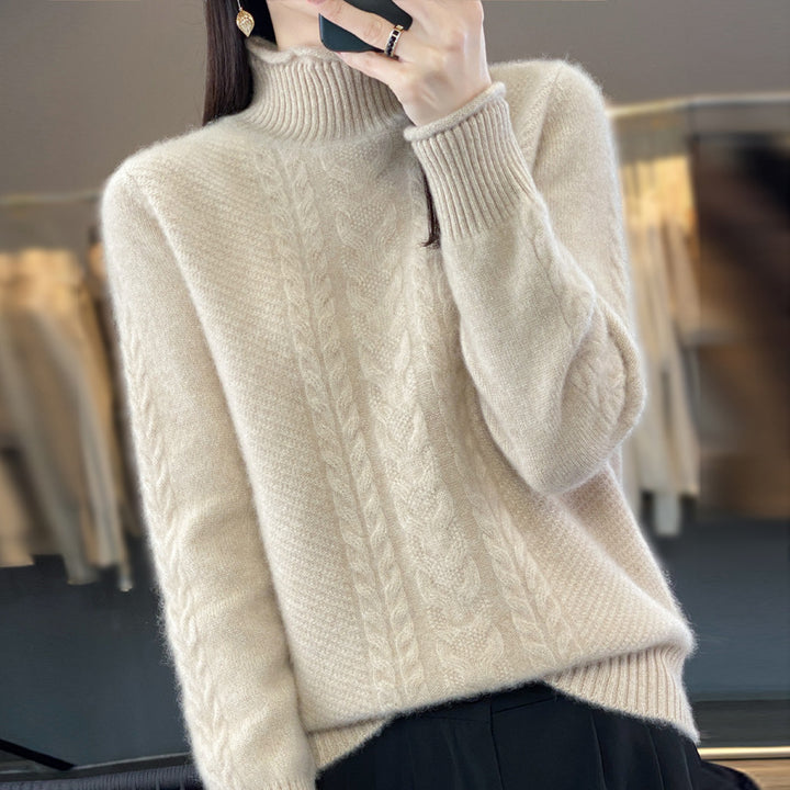 Damen Weicher Zopfstrick‑Mockneckpullover mit kaschmirähnlicher Haptik und verlängerten Rippbündchen Drune