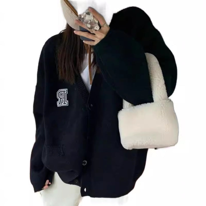 Damen lässige Strickjacke mit aufgesetzten Taschen und Knopfverschluss Drune