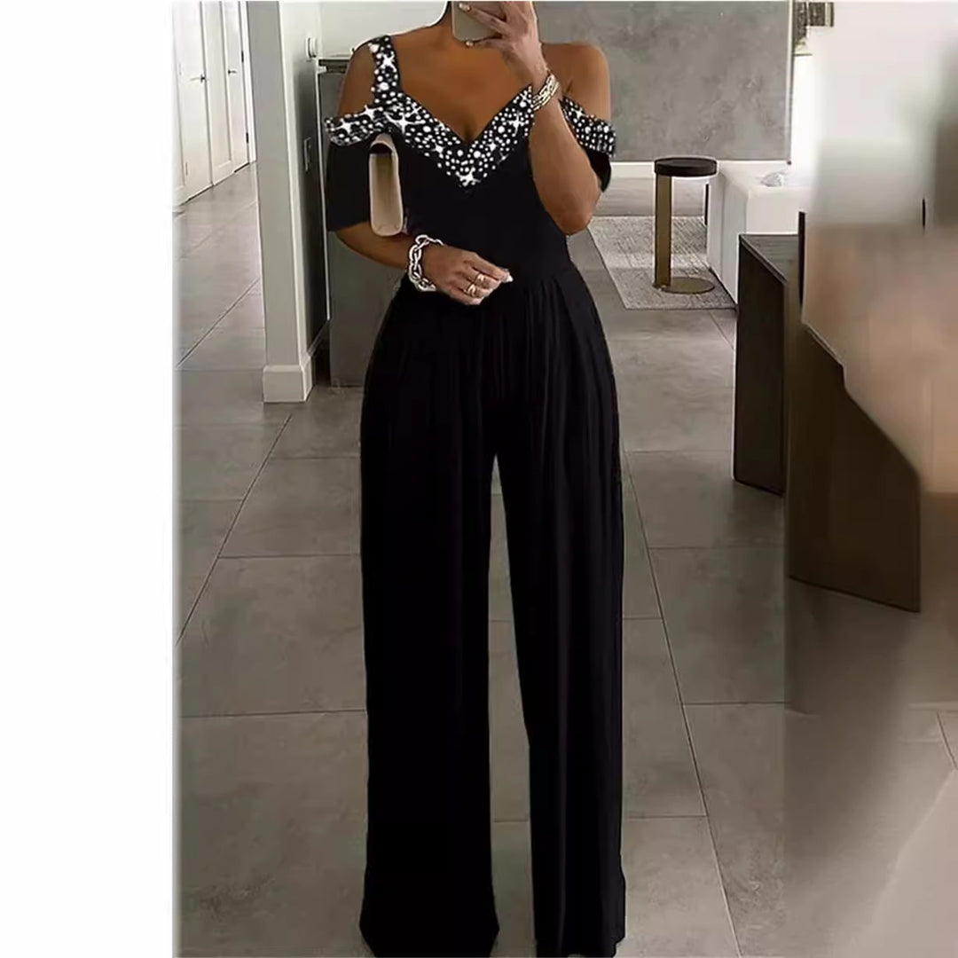Damen Elegantes Jumpsuit mit Off-Shoulder Design und Glitzerakzenten Drune