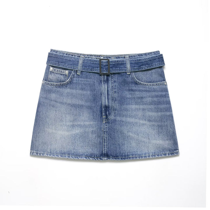 Damen Jeansrock mit verstellbarem Gürtel und klassischen Taschen Drune