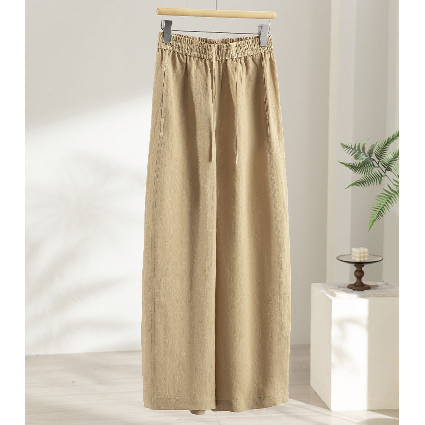 Damen Weite Leinen‑Optik Palazzohose mit elastischem Bund und fließender Silhouette Drune