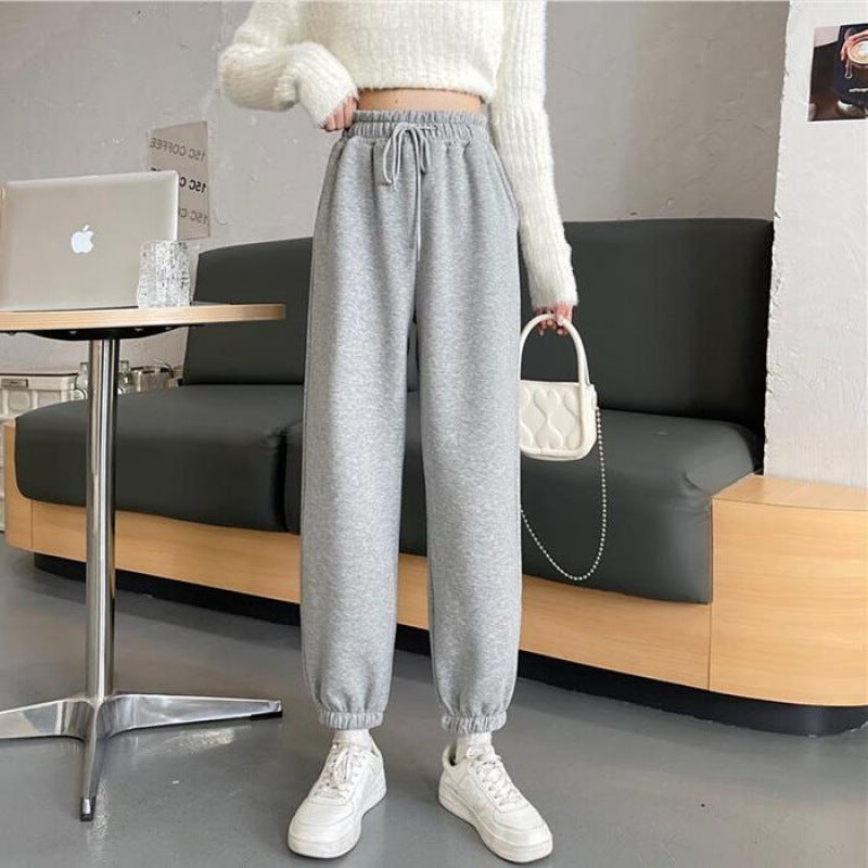 Damen nan weite hochgeschnittene Sweatpants mit elastischem Bund Kordelzug und gerippten Knöchelbündchen Drune