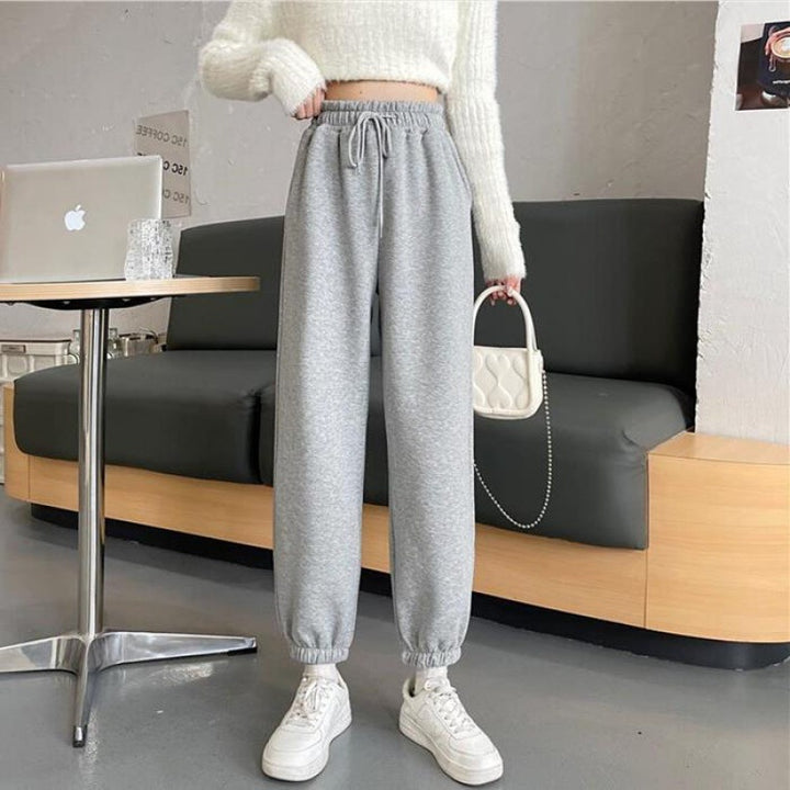 Damen nan weite hochgeschnittene Sweatpants mit elastischem Bund Kordelzug und gerippten Knöchelbündchen Drune