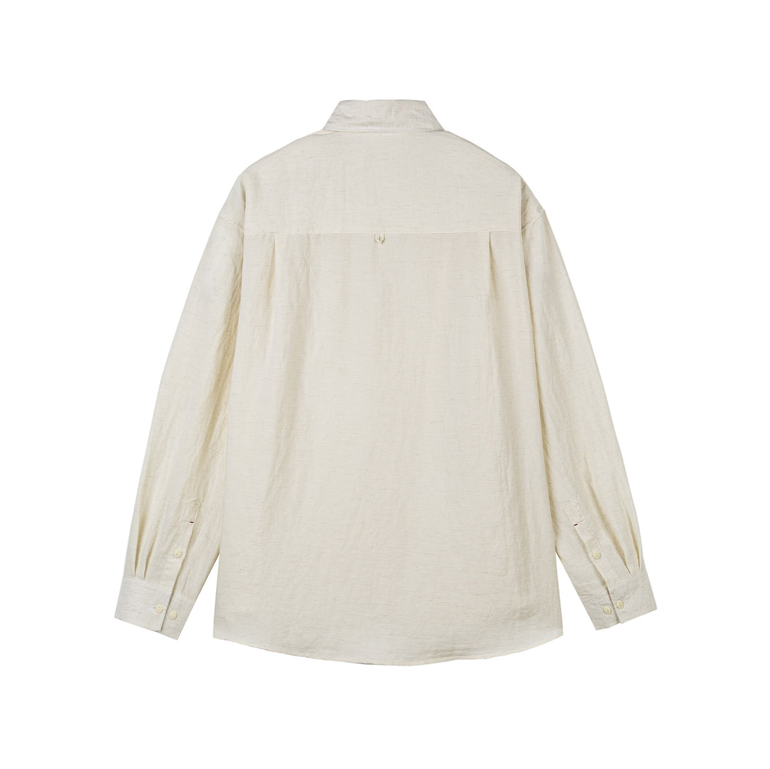 Unisex Lockeres Leinen‑Mix Oversize‑Hemd mit Brusttasche und abgerundetem Saum Drune