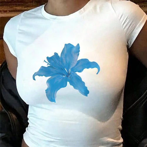 Damen Crop-T-Shirt mit animalistischem Lippenmotiv und auffälligem Schriftzug Drune