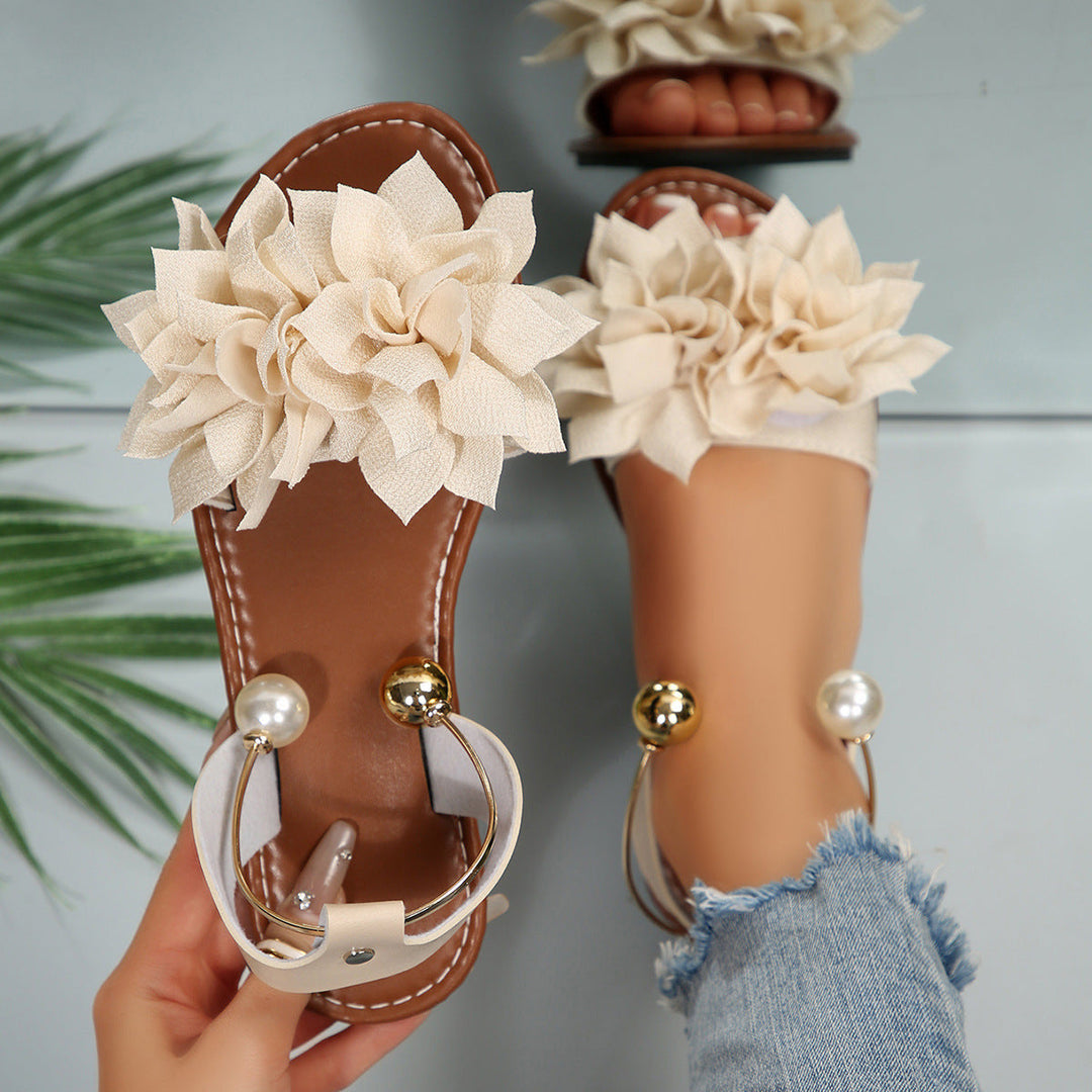 Damen komfortable Sandalen mit dekorativen Blumen-Applikationen Drune