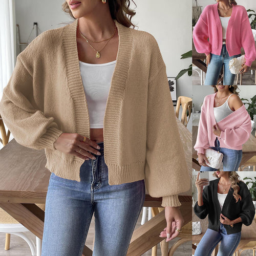 Damen lässiger Strick-Cardigan mit oversized Schnitt und voluminösen Ärmeln Drune