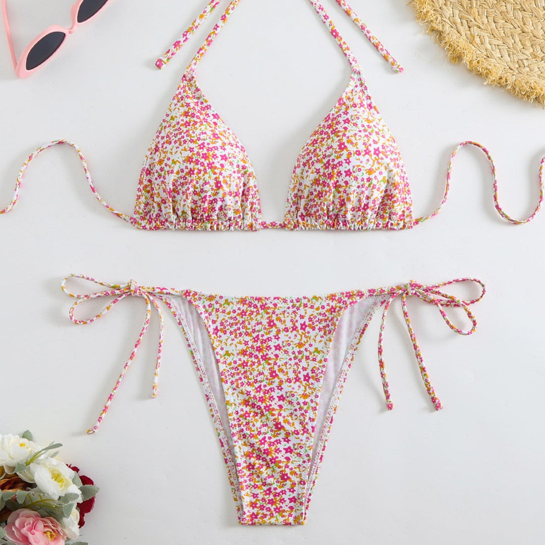 Damen Triangel-Bikini mit liebevollem Blumenmuster und verstellbaren Trägern Drune