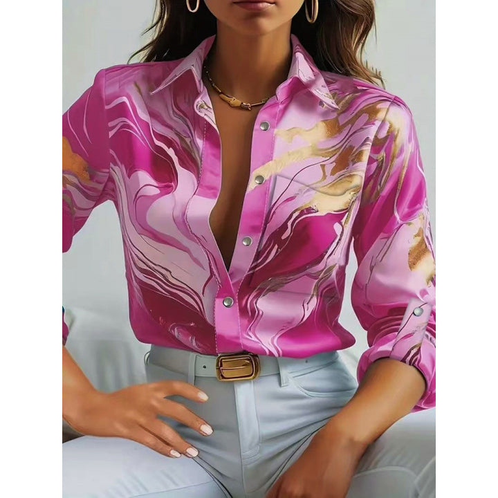 Damen Elegante Satinbluse mit maritimen Muster Drune