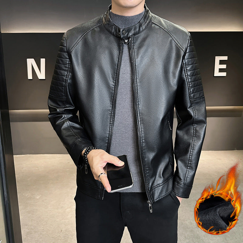 Herren Stylische Kunstlederjacke mit Steppdetails Drune